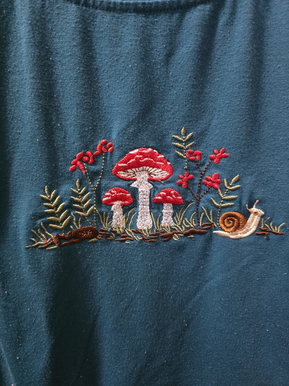 Teal Embroidered Mushroom Tee - Picture 2 of 3